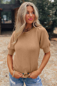 KaleaBoutique Comfortable Solid Color Knit Short Puff Sleeve Sweater - KaleaBoutique.com