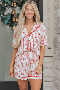 KaleaBoutique Stylish Cute Bow Heart Print Ribbon Decor Short 2pcs Pajama Set - KaleaBoutique.com