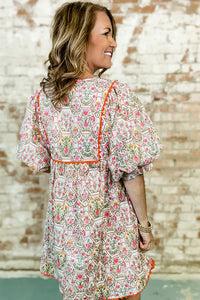 KaleaBoutique Comfortable Floral Print Tassel Tie V Neck Scalloped Detail Loose Mini Dress - KaleaBoutique.com