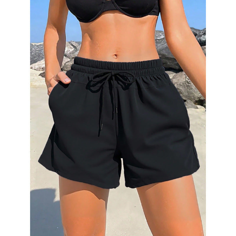 Women's Black Drawstring Swim Shorts with Pockets - KaleaBoutique.com