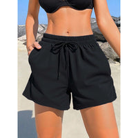 Women's Black Drawstring Swim Shorts with Pockets - KaleaBoutique.com