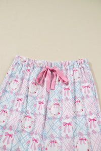 KaleaBoutique Stylish Bow Wreath Pattern Christmas Holiday Tied Front Long Sleeve 2pcs Pajama Set - KaleaBoutique.com