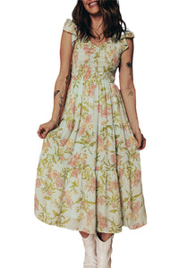 Smocked Bodice Ruffled Sleeveless Tiered Floral Maxi Dress - KaleaBoutique.com