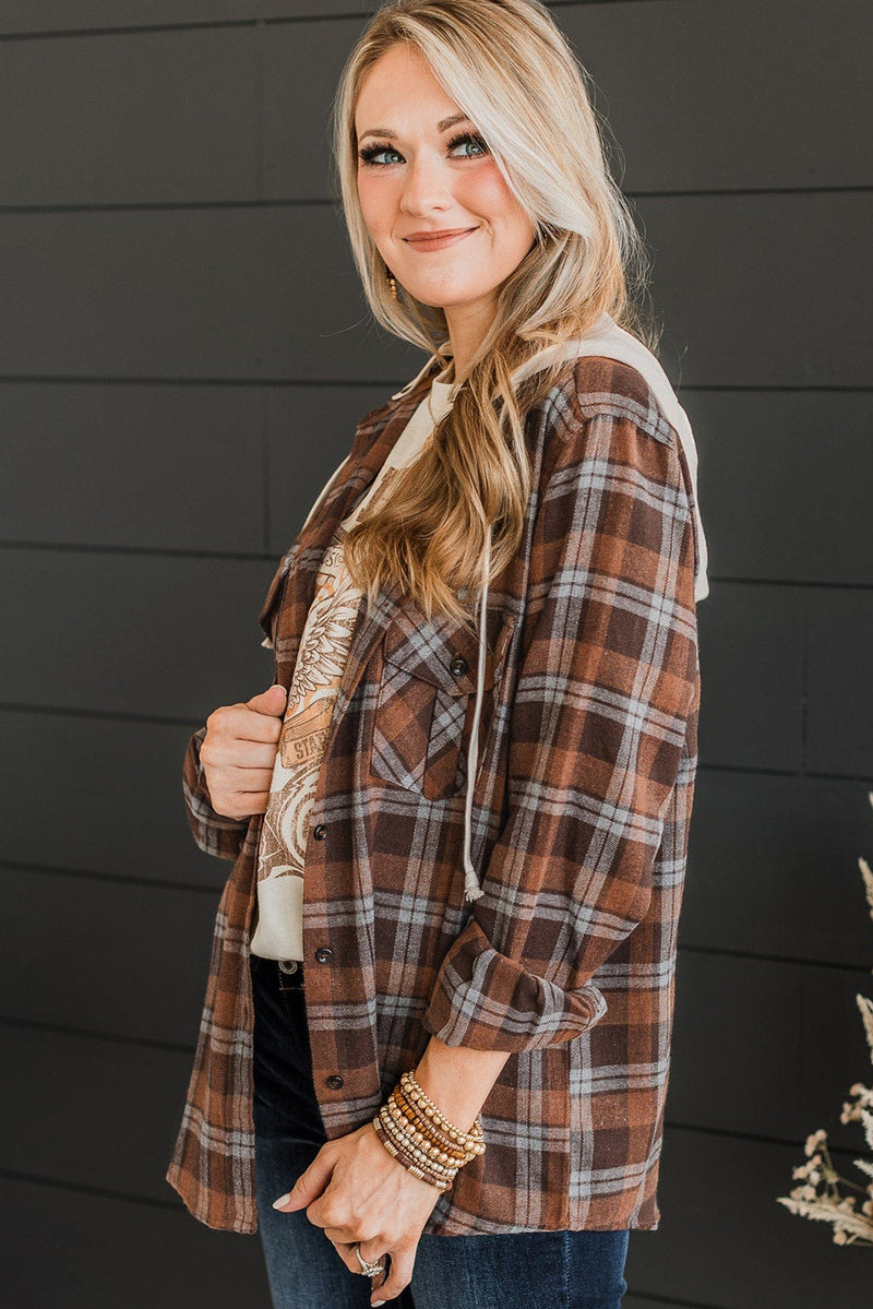 KaleaBoutique Plus Size Plaid Contrast Button Up Hooded Jacket - KaleaBoutique.com