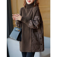 Women's High-Neck Quilted-Panel Longline Pullover with Side Buttons - KaleaBoutique.com