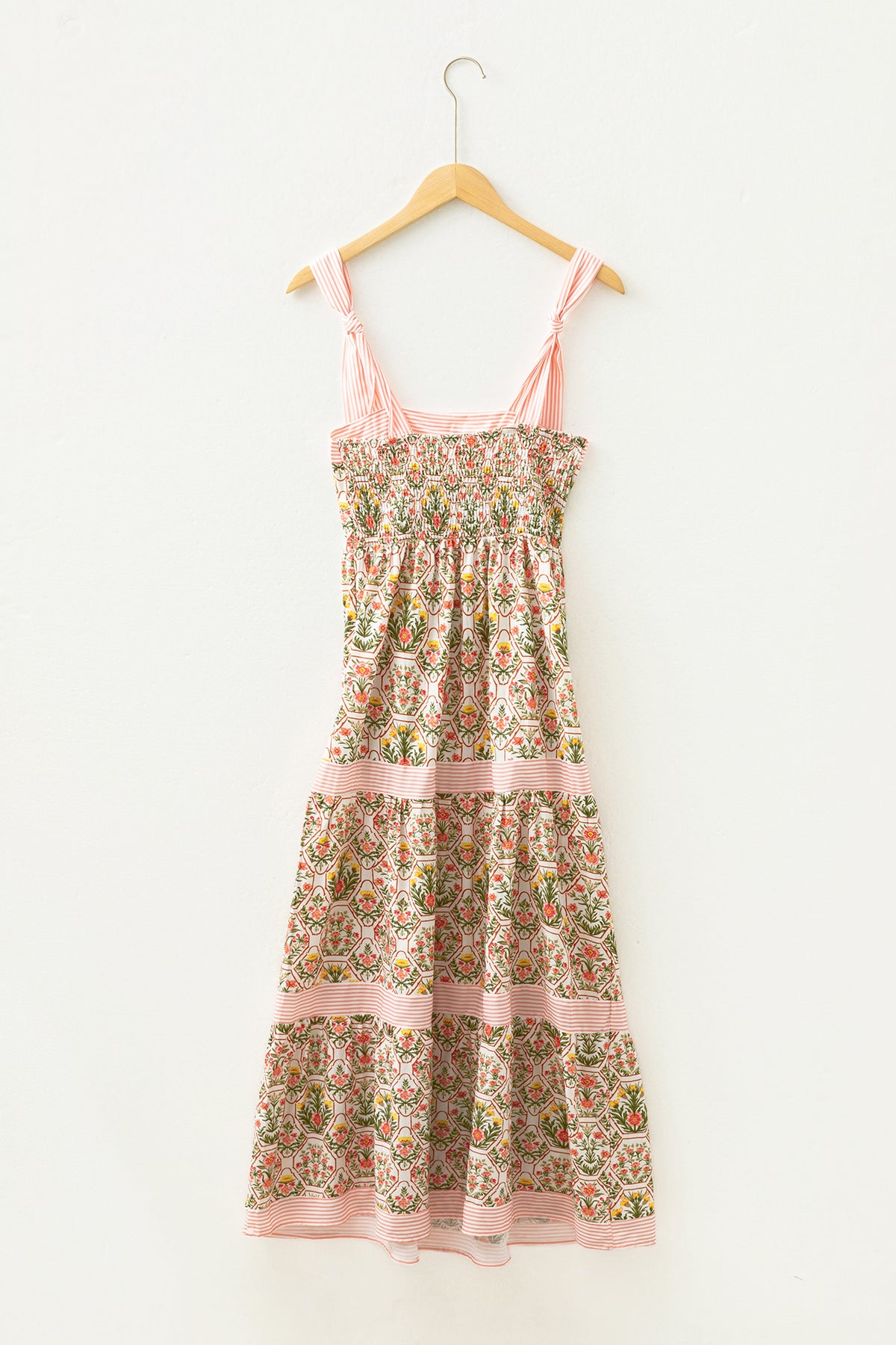 KaleaBoutique Stylish Geometric Floral Print Striped Patchwork Detail Sleeveless Dress（Runs Small ） - KaleaBoutique.com