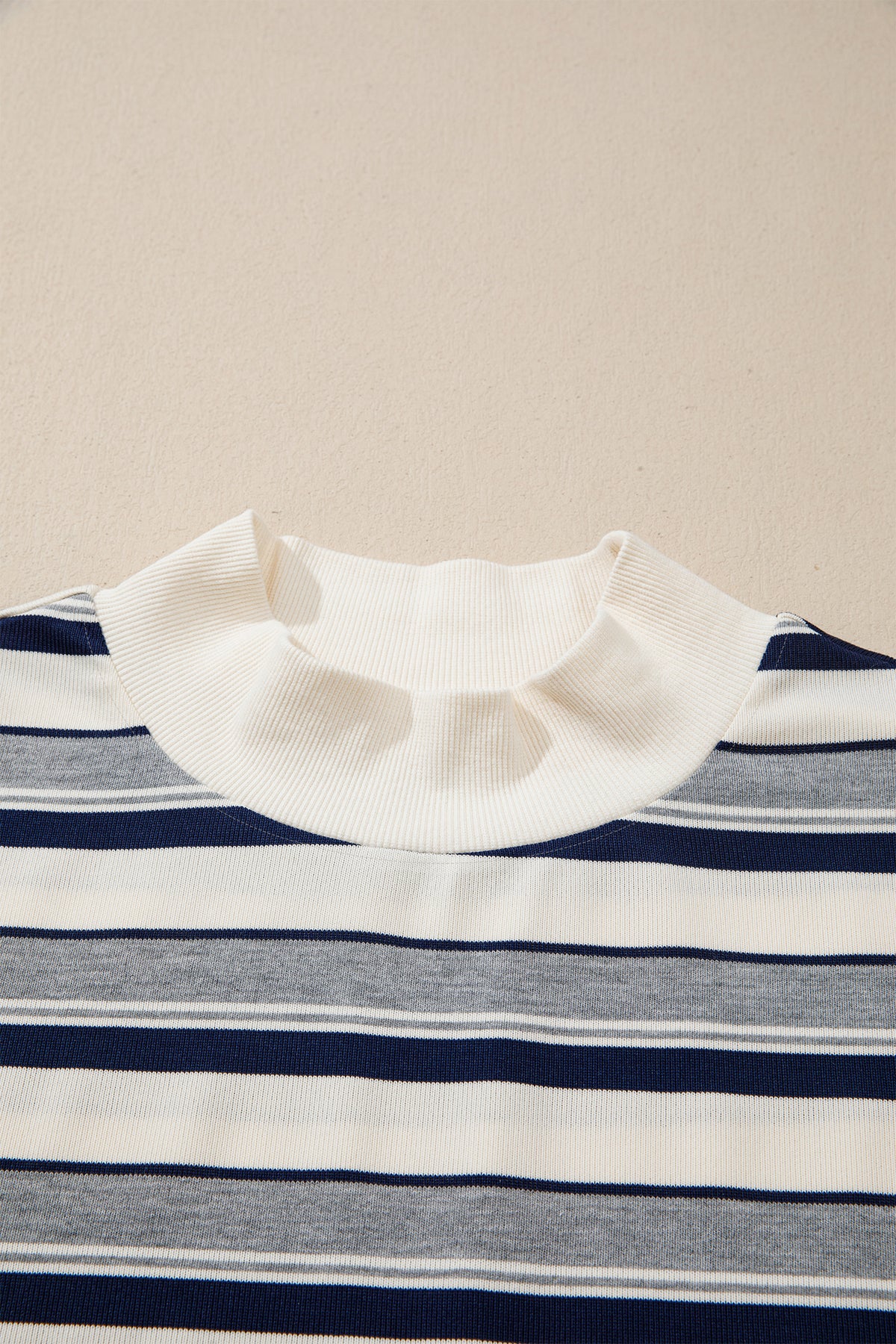 KaleaBoutique Stylish Striped Ribbed Stand Neck Long Sleeve Shift Silhouette Sweatshirt - KaleaBoutique.com