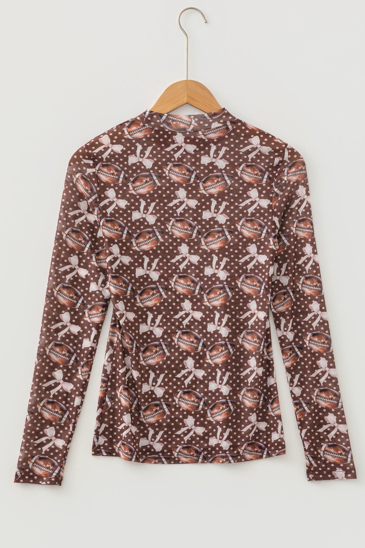 KaleaBoutique Stylish Polka Dot Bow Football Print Long Sleeve Mesh Top - KaleaBoutique.com