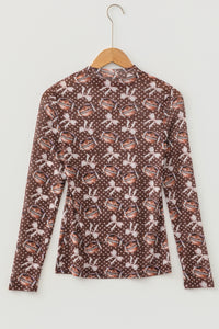 KaleaBoutique Stylish Polka Dot Bow Football Print Long Sleeve Mesh Top - KaleaBoutique.com