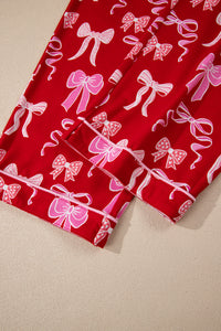 KaleaBoutique Comfortable Sweet Bow Print Shirt Style Top Long 2pcs Pajama Set - KaleaBoutique.com