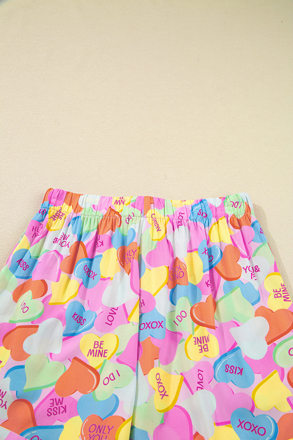 KaleaBoutique Comfortable Valentines Candy Heart V Neck Collared Tunic Shirt and Shorts 2pcs Pajama Set - KaleaBoutique.com