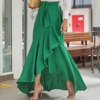 Cross-Border Women's Plaid Mermaid Skirt With Ruffled Irregular Hem, High-Waisted Casual Umbrella Wrap Long Skirt - KaleaBoutique.com