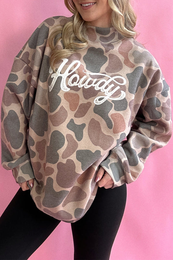 KaleaBoutique Camo Print Howdy Western Style Baggy Pullover Sweatshirt - KaleaBoutique.com