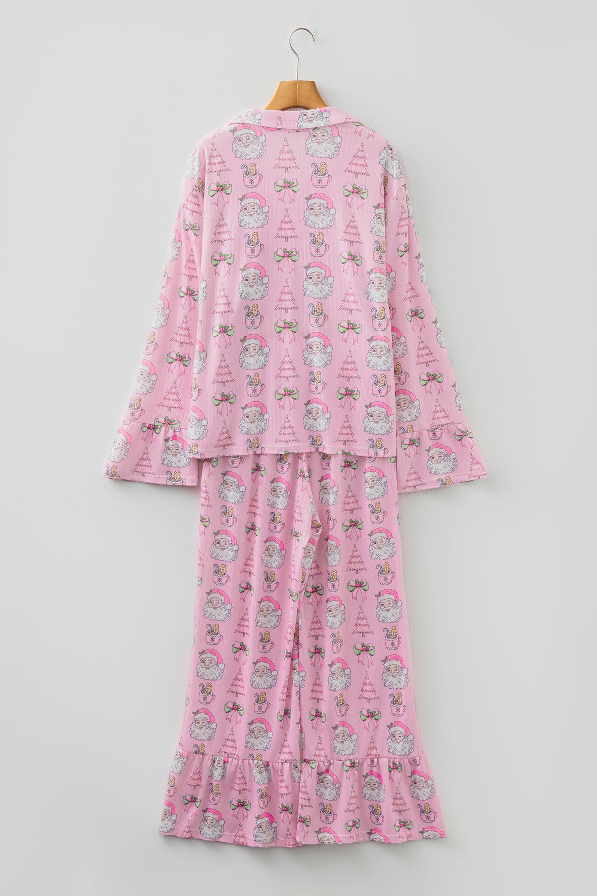 KaleaBoutique Stylish Christmas Print Ruffled Ribbed Shirt & Pants 2 Piece PJ Set - KaleaBoutique.com