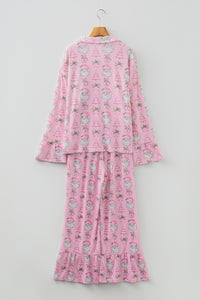 KaleaBoutique Stylish Christmas Print Ruffled Ribbed Shirt & Pants 2 Piece PJ Set - KaleaBoutique.com