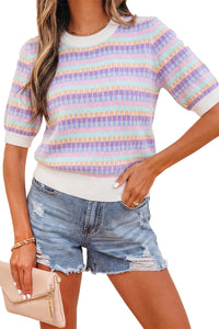 KaleaBoutique Comfortable Abstract Striped Knit Short Sleeve Sweater - KaleaBoutique.com