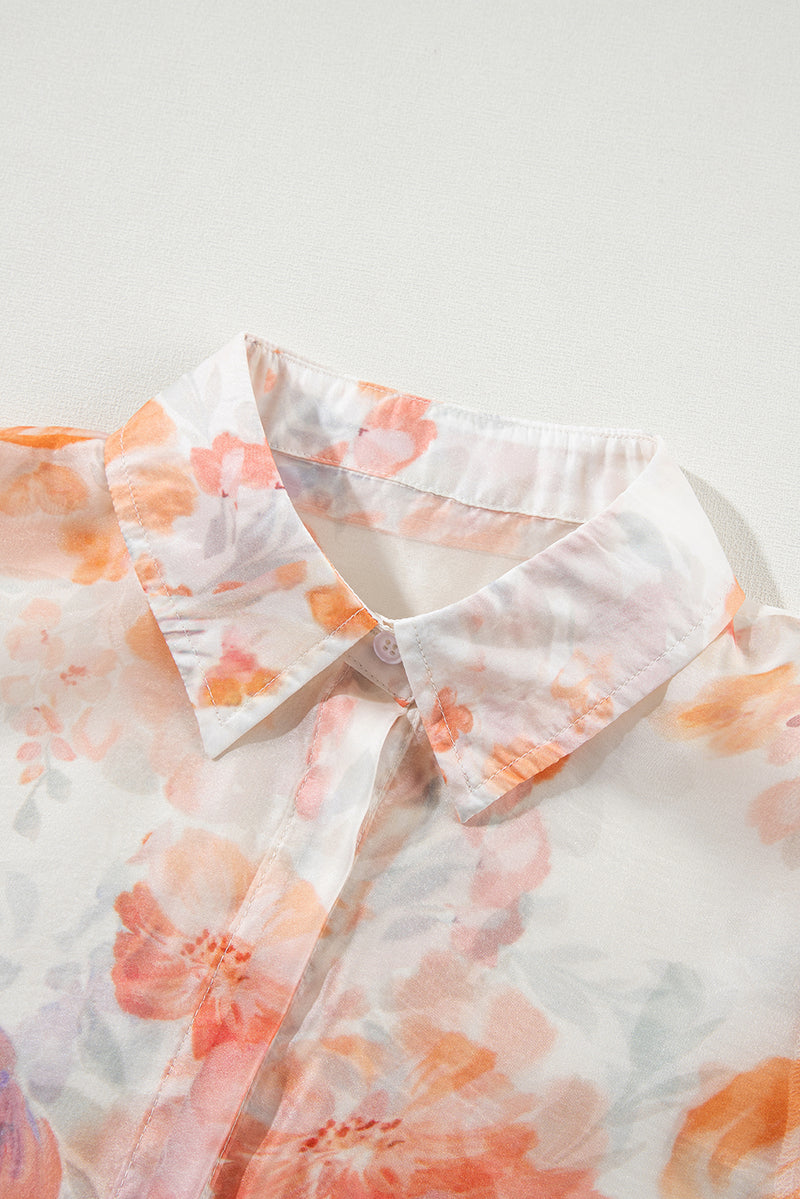 KaleaBoutique Floral Print Collared Balloon Sleeve Loose Shirt - KaleaBoutique.com
