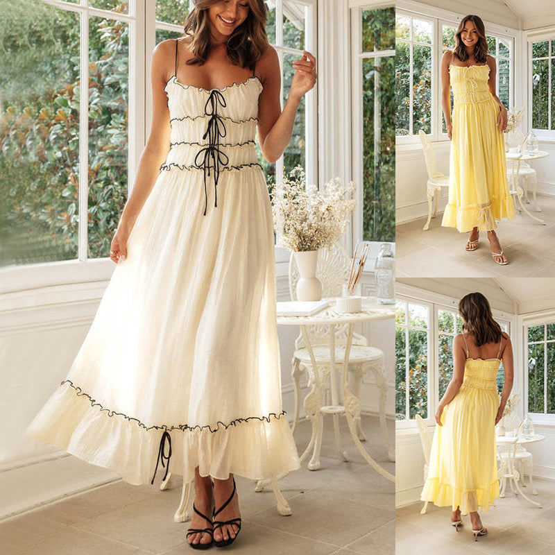 Women's Bow-Detail Spaghetti-Strap Ruffle-Hem Maxi Dress - KaleaBoutique.com