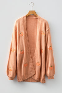 KaleaBoutique Comfortable Pumpkin Print Open Front Drop Shoulder Midi Cardigan - KaleaBoutique.com