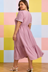 Pink Plus Size Swiss Dot Smocked Midi Dress - KaleaBoutique.com