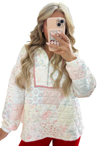KaleaBoutique Stylish Floral Quilted Metal Zipper Collar Long Sleeve Sweatshirt - KaleaBoutique.com
