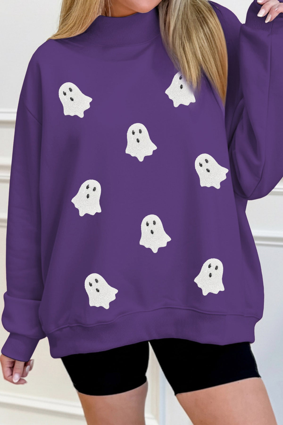 KB Tillandsia Purple Sequin Ghost Halloween Sweatshirt - KaleaBoutique.com
