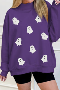 KB Tillandsia Purple Sequin Ghost Halloween Sweatshirt - KaleaBoutique.com