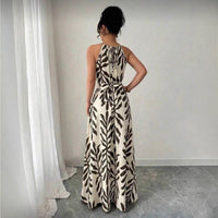 Women's Leaf-Print Beaded Halter Belted Maxi Dress - KaleaBoutique.com