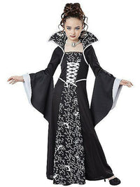 Children's Halloween Costume Witch Retro Lace Up Stand-up Collar Flared Sleeves Printed Maxi Dress - KaleaBoutique.com