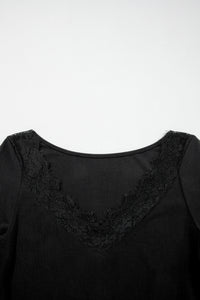 KaleaBoutique Stylish Beautiful Lace Trim Elegant Neckline Long Sleeve Slim Top - KaleaBoutique.com