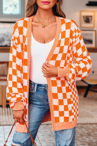 KaleaBoutique Stylish Checkered Open Front Drop Shoulder Cardigan - KaleaBoutique.com