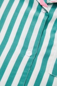 KaleaBoutique Stylish Contrast Ricrac Trim Long Sleeve Shirt Drawstring Ruffled Pajama Short Set - KaleaBoutique.com