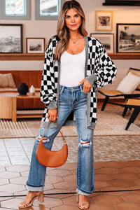 KaleaBoutique Stylish Checkered Open Front Drop Shoulder Cardigan - KaleaBoutique.com