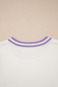 KaleaBoutique Comfortable Mardi Gras Tinsel Letter Graphic Short Sleeve Sweater - KaleaBoutique.com