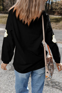 Black Oversized Ghost Halloween Corded Sweatshirt - KaleaBoutique.com