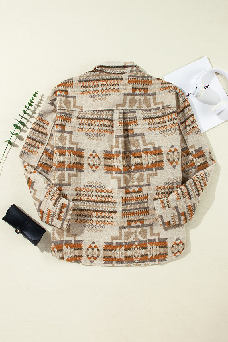 KaleaBoutique Aztec Geometric Print Pockets Plus Size Jacket - KaleaBoutique.com