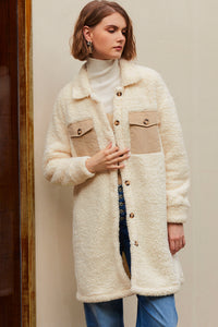 KaleaBoutique Stylish Contrast Flap Pocket Single Breasted Teddy Coat - KaleaBoutique.com