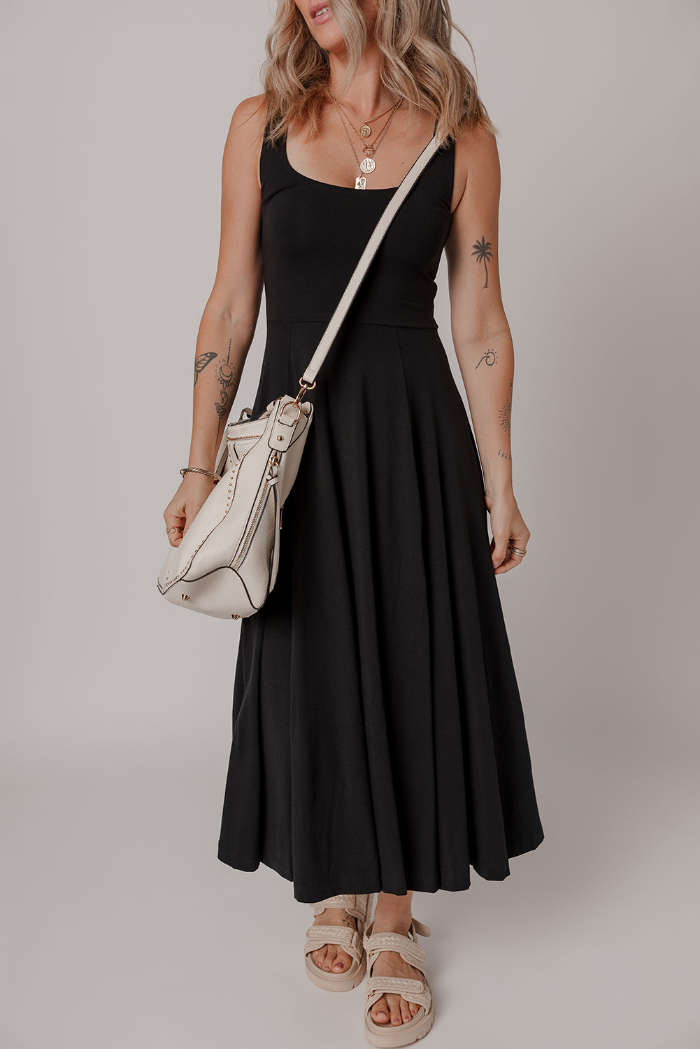 KaleaBoutique Chic Sleeveless Scoop Neck Flared Split Midi Dress - KaleaBoutique.com