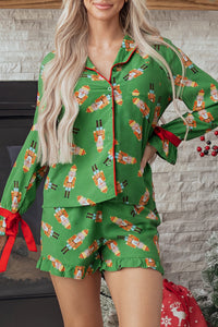 KaleaBoutique Stylish Christmas Candy Contrast Trim Bow Knot Silky 2pcs Pajama Set - KaleaBoutique.com