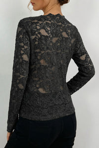 KaleaBoutique Stylish Elegant Stand Neck Lace Long Sleeve Top - KaleaBoutique.com