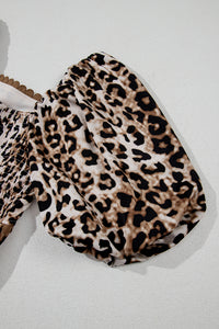 KaleaBoutique Stylish Leopard Print Bubble Sleeve Square Neck Maxi Dress - KaleaBoutique.com