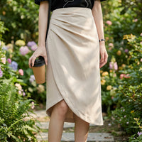 Women's High-Waist Ruched Asymmetric Midi Skirt - KaleaBoutique.com