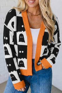 KaleaBoutique Stylish Geometric Ghost Print Drop Shoulder Knit Cardigan - KaleaBoutique.com