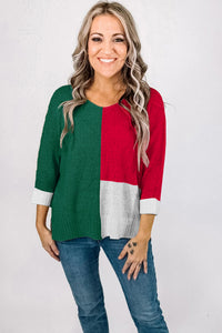 Color Block Knit V Neck Loose Sweater - KaleaBoutique.com