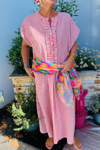 KaleaBoutique Stylish Frilled Detail Half Buttons Short Sleeve Long Dress - KaleaBoutique.com