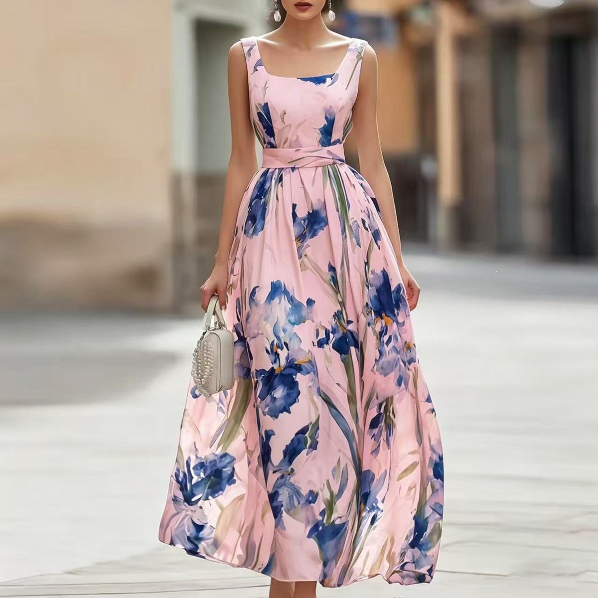 Casual Beach Vacation Boat-neck Sleeveless Printed Dress - KaleaBoutique.com