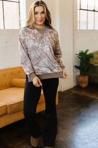 KaleaBoutique Comfortable Abstract Camo Print Color Block Detail Baggy Pullover Sweatshirt - KaleaBoutique.com