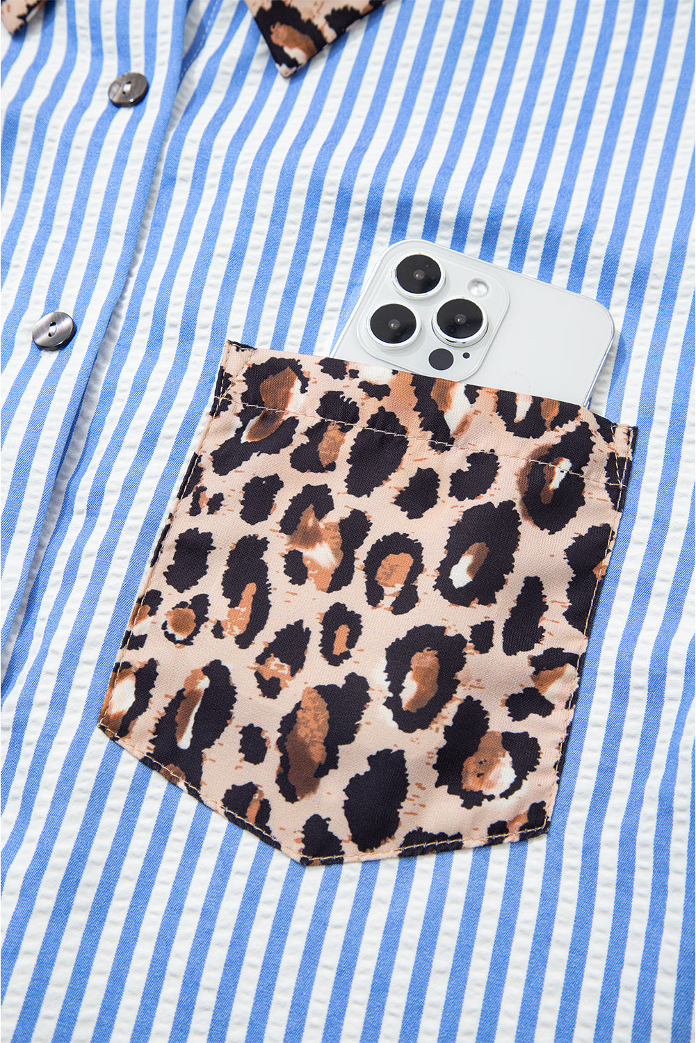 KaleaBoutique Stylish Striped Leopard Print Patchwork Button Up Womens Shirt - KaleaBoutique.com