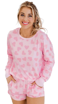 KaleaBoutique Comfortable Valentine Heart Shape Print Long Sleeve Top Shorts Lounge Set - KaleaBoutique.com