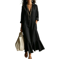 Women's Collared Long-Sleeve Ruffle-Hem Maxi Shirt Dress - KaleaBoutique.com